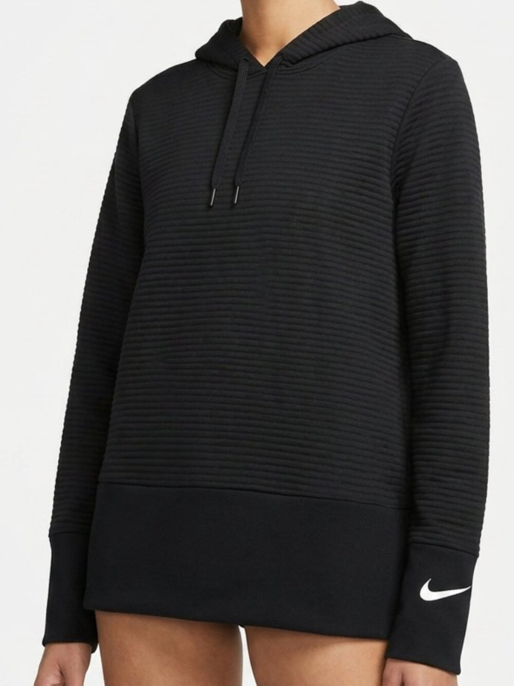 Nike Dri-FIT Black Ribbed Pullover Hoodie Drawstring Training Top Size XL Extra‎